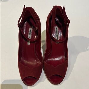 Vintage Manolo Blahnik Burgundy Peep Toe Heels